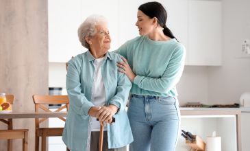 Woman helping mom